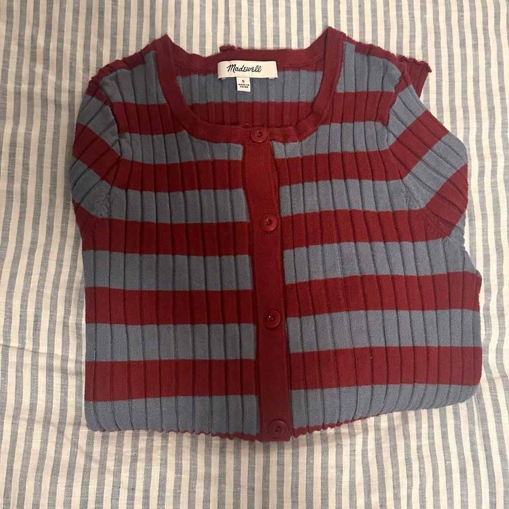 Madewell like-new red and grey striped cardigan top